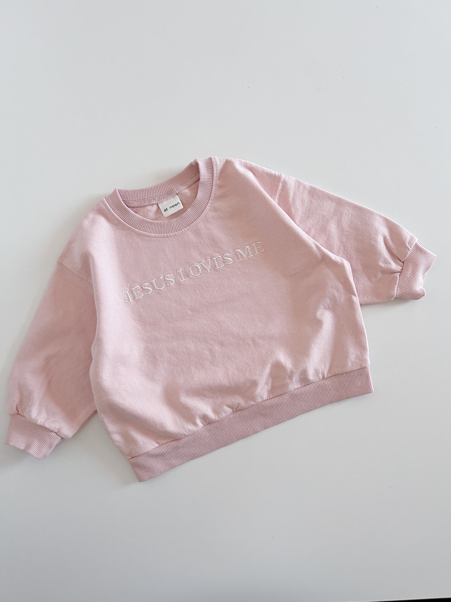 [At Noon Original Design] Kids JESUS LOVES ME Sweatshirt (6m-8y) - Pink