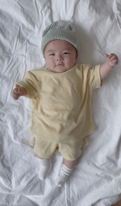 [At Noon Original Design] Kids Terry Cloth Short Sleeve Top and Shorts Set (6m-7y) - Yellow