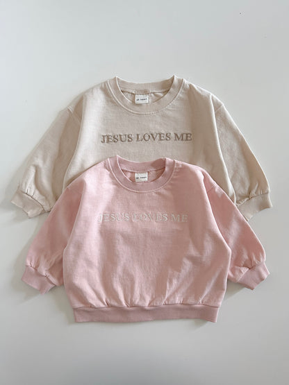 [At Noon Original Design] Kids JESUS LOVES ME Sweatshirt (6m-9y) - Beige
