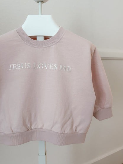 [At Noon Original Design] Kids JESUS LOVES ME Sweatshirt (6m-8y) - Pink