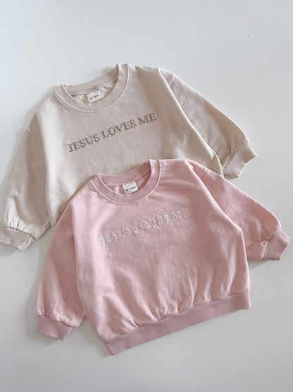 [At Noon Original Design] Kids JESUS LOVES ME Sweatshirt (6m-8y) - Pink