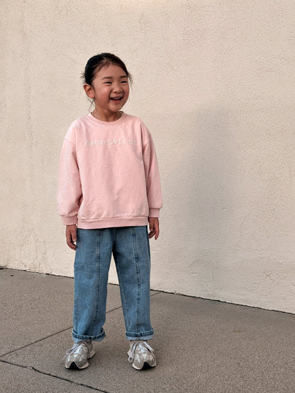 [At Noon Original Design] Kids JESUS LOVES ME Sweatshirt (6m-8y) - Pink